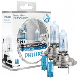 Juego lamparas H7 PHILIPS White Vision  + 2 lamparas de posicion W5W azules